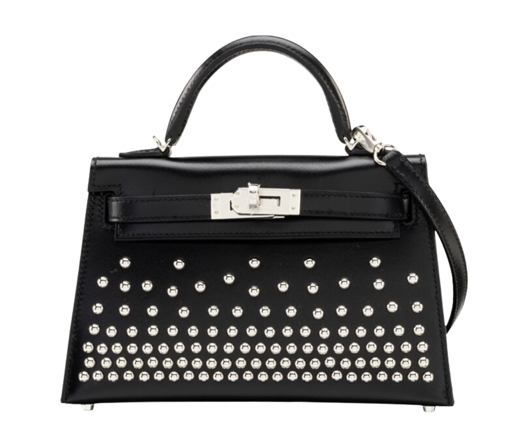 Hermès 20cm Black Box Calf Leather Cloutè Mini Kelly 