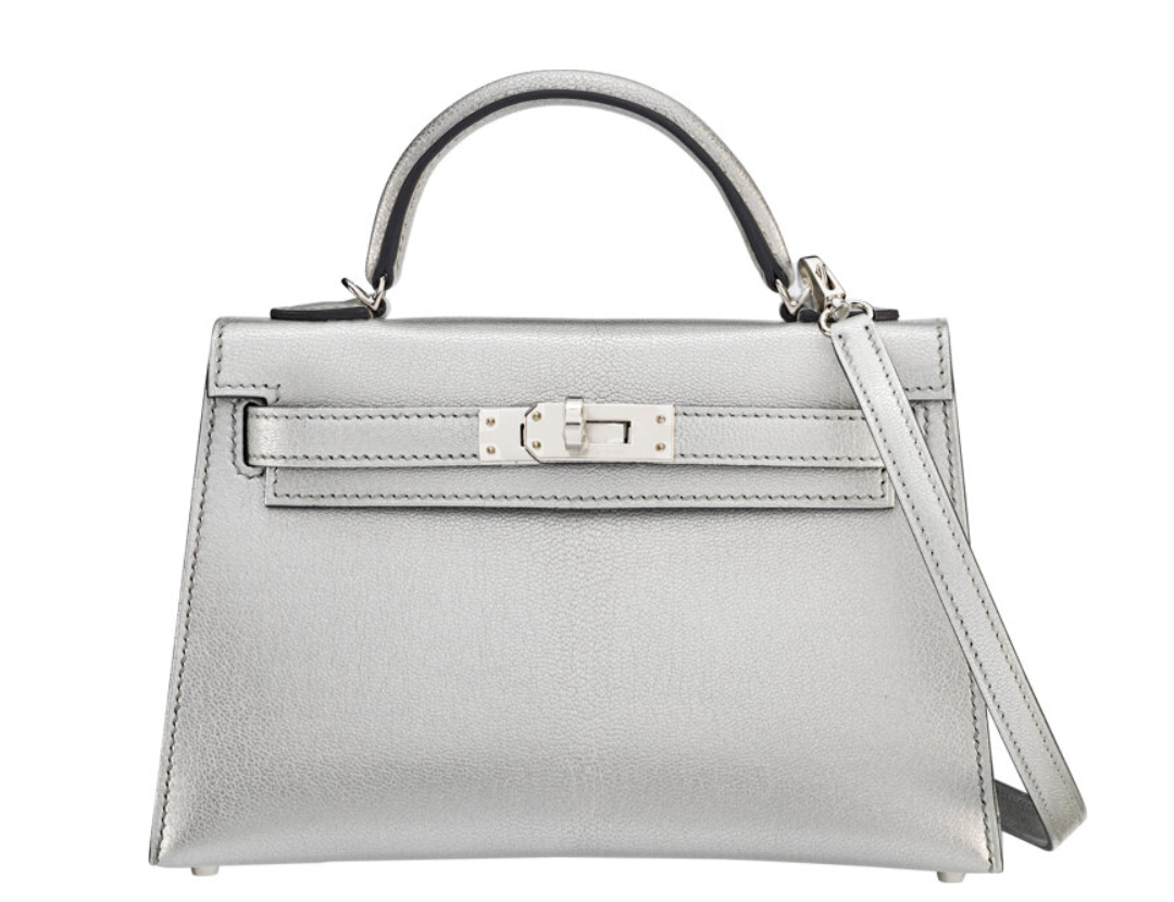 Hermès 20cm Metallic Argent Chevre Chamkilight Mini Kelly