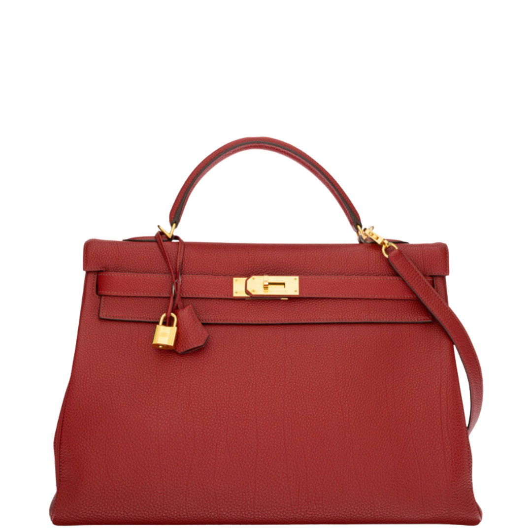 Hermès 40cm Rouge Garance Togo Leather Kelly Retourne