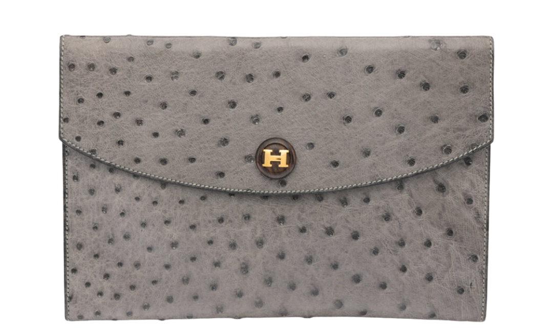 Hermès Vintage Gris Ostrich Rio Clutch