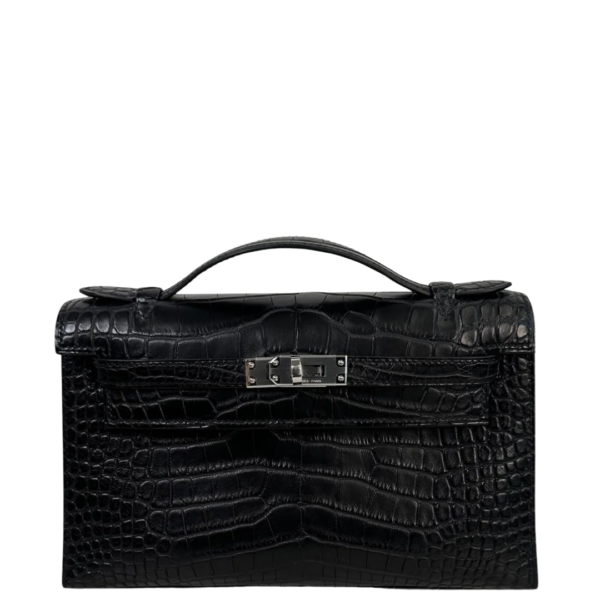 Hermès Kelly Pochette Black Matte Alligato Hermès Kelly Pochette Black Matte Alligato