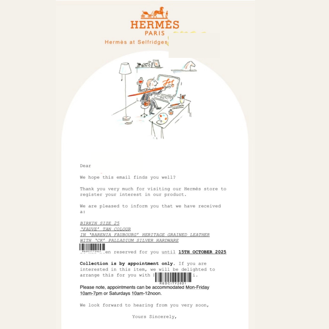hermes wishlist email