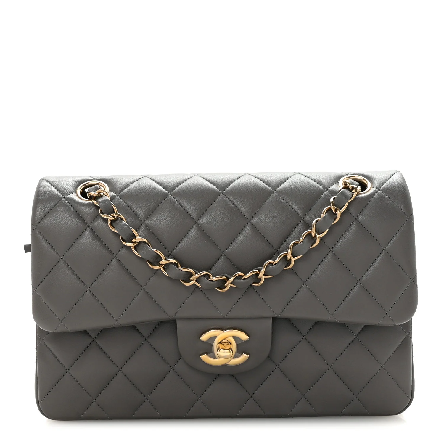 ChanelLambskin Quilted Small Double Flap Grey
