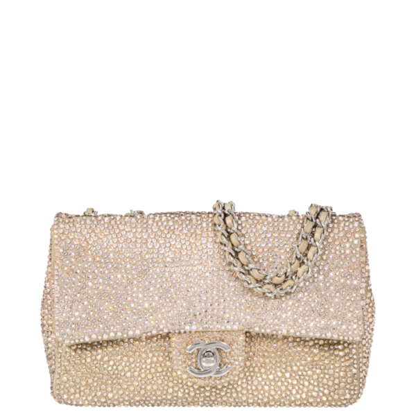 Chanel Gold Metallic Leather Crystal Mini Classic Single Flap