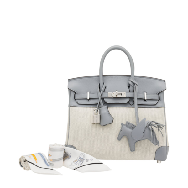 Hermès 25cm Bleu Glacier Swift Leather & Toile Birkin Hermès 25cm Bleu Glacier Swift Leather & Toile Birkin